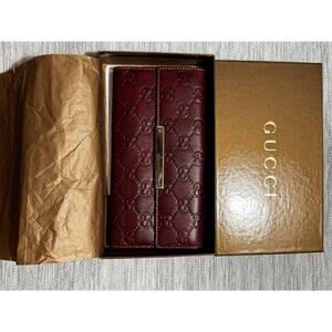 Gucci Guccissima Burgundy Red Leather Long Wallet Authentic 112715 w/ Box